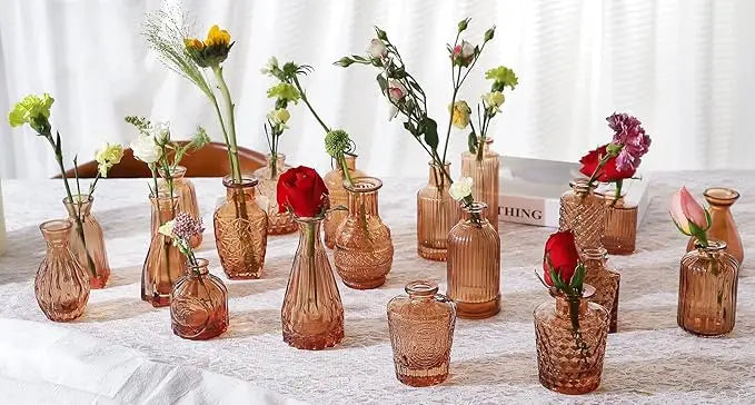 Vintage Amber Glass Bud Vases – Boho-Chic Set of 20