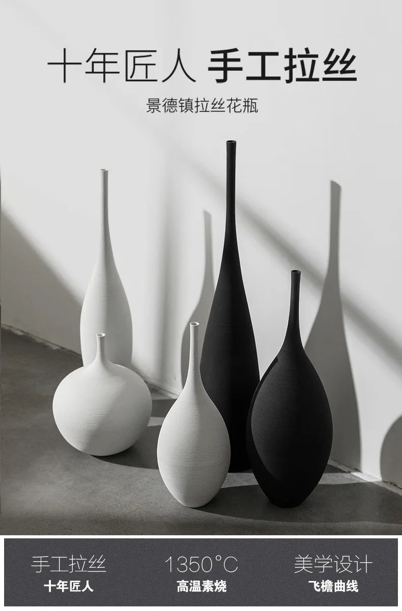 Handmade Black & White Zen Vase – Minimalist Modern Ceramic Art