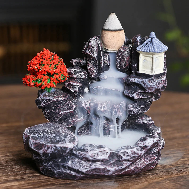 Creative High Mountain Flowing Resin Back Flow Incense Holder Waterfall Incense Burner Home Indoor Decor Aromatherapy Ornament