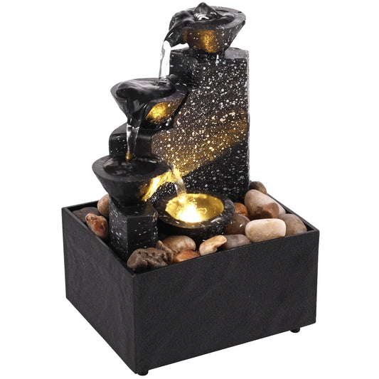 Tabletop Waterfall Home Decor Relaxation Meditation Desktop Fountain with Soft Lights Flowing Water Ornaments Mother's Day Gifts