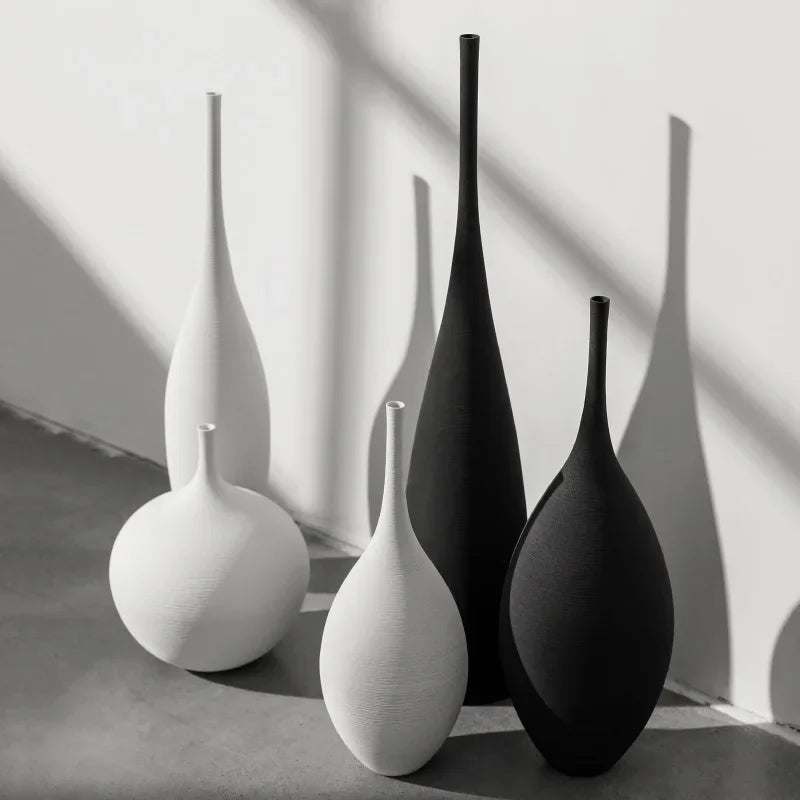 Handmade Black & White Zen Vase – Minimalist Modern Ceramic Art