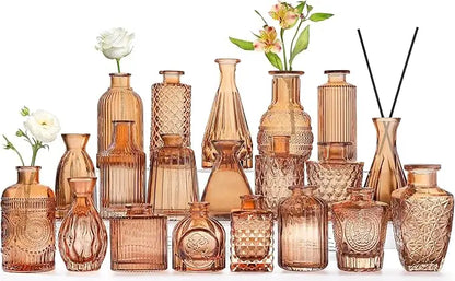 Vintage Amber Glass Bud Vases – Boho-Chic Set of 20