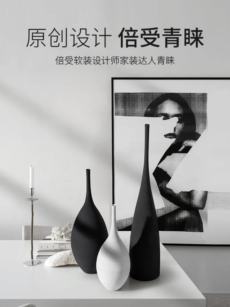 Minimalist Handmade Art Zen Vase Ceramic Decoration Living Room Model Home Decoration Black and White Art Vase Hand Drawing