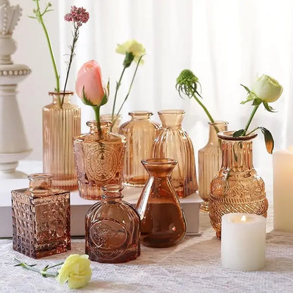 Vintage Amber Glass Bud Vases – Boho-Chic Set of 20
