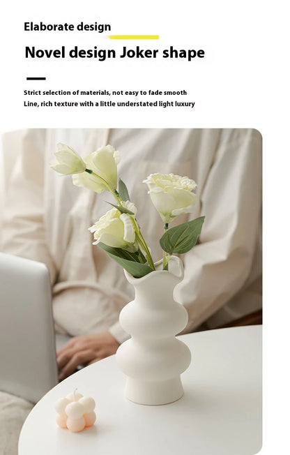 Minimalist White Ceramic Vase – Scandinavian Boho Style