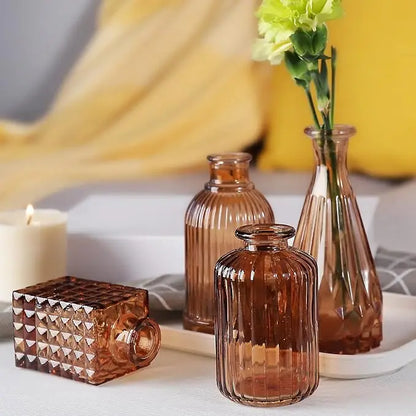 Vintage Amber Glass Bud Vases – Boho-Chic Set of 20