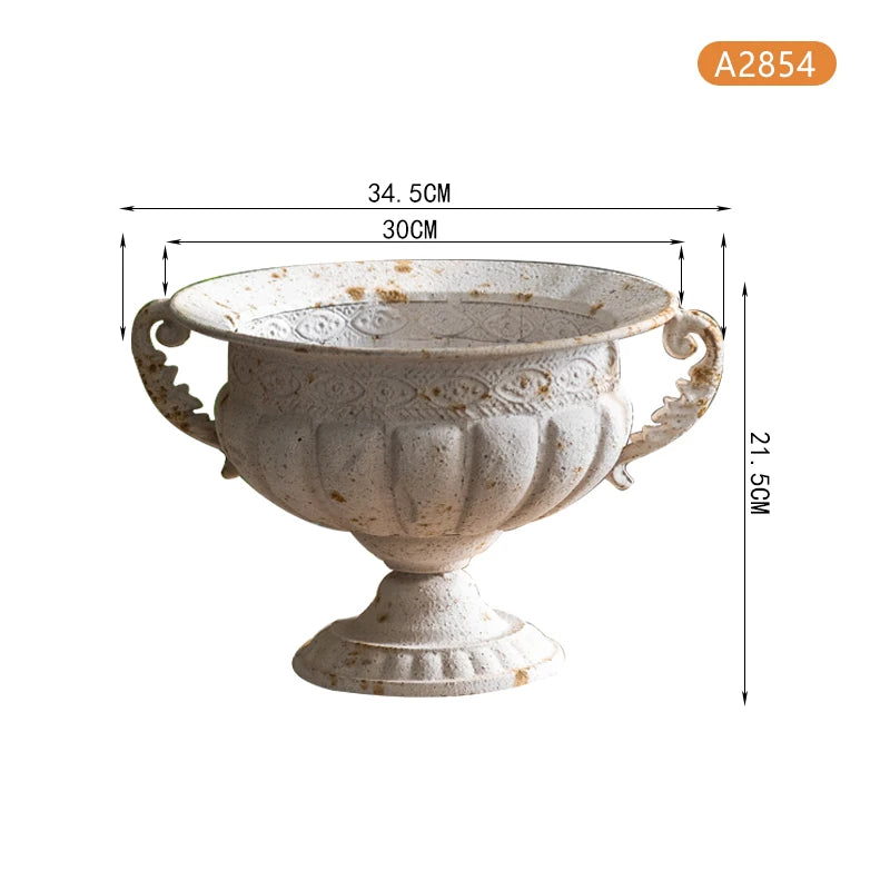 French Antique-Style Trophy Vase – Rustic Iron Centerpiece Décor