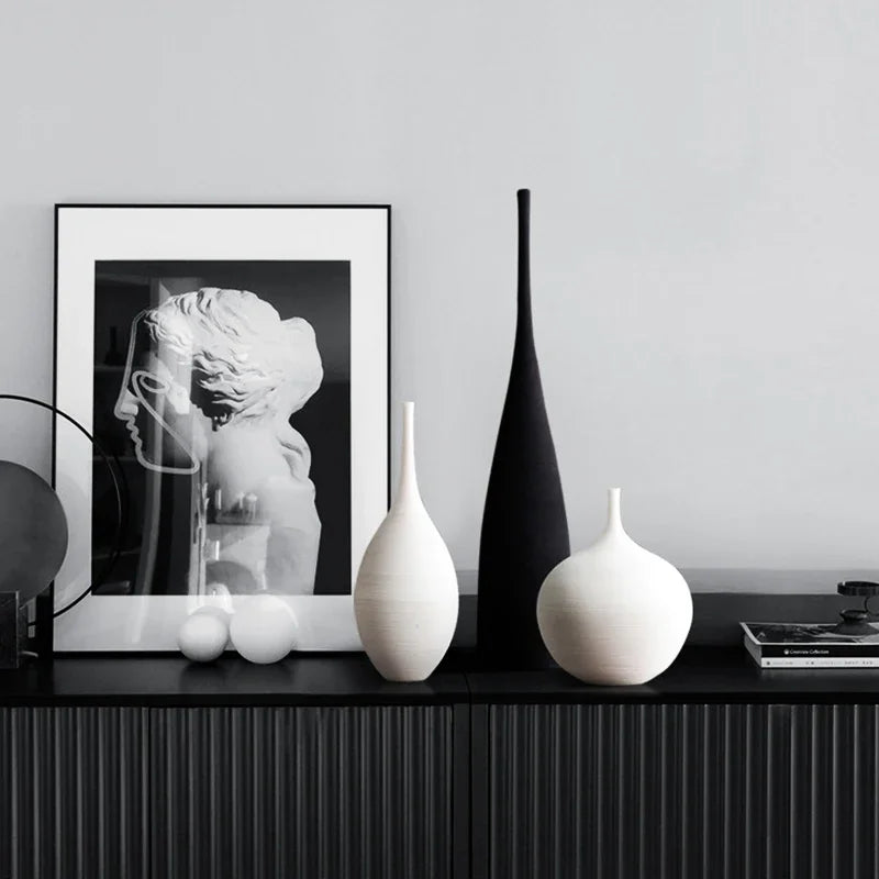 Handmade Black & White Zen Vase – Minimalist Modern Ceramic Art