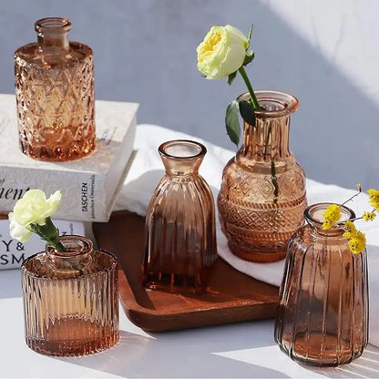 Vintage Amber Glass Bud Vases – Boho-Chic Set of 20