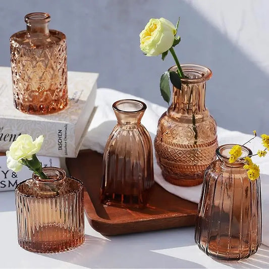 Vintage Amber Glass Bud Vases – Boho-Chic Set of 20