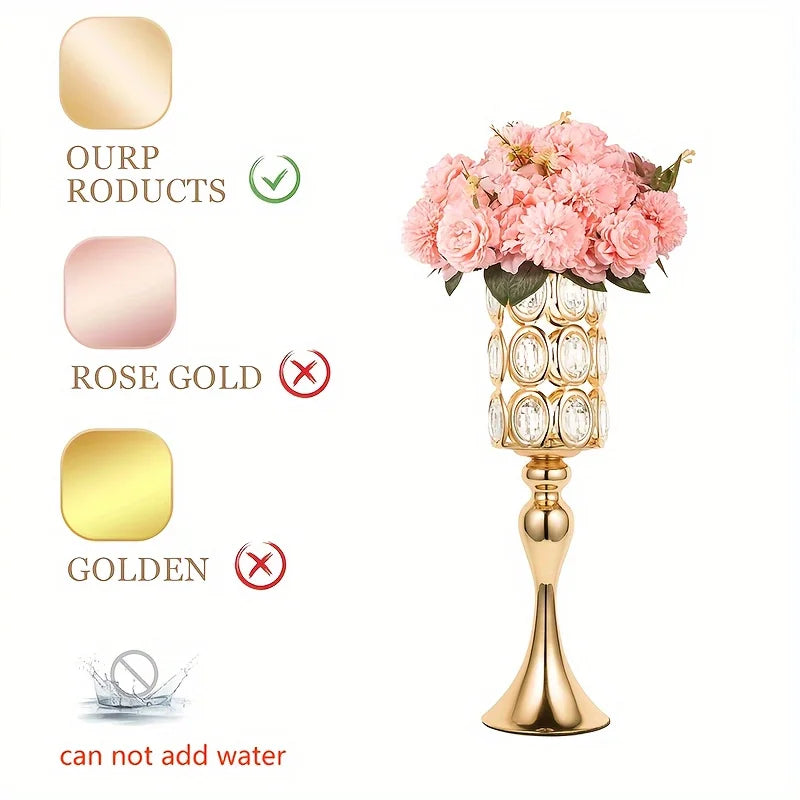 2 Gold Vases, 18-Inch High Metal Flower Stand, Suitable for Wedding Reception, Christmas and Halloween Decorations