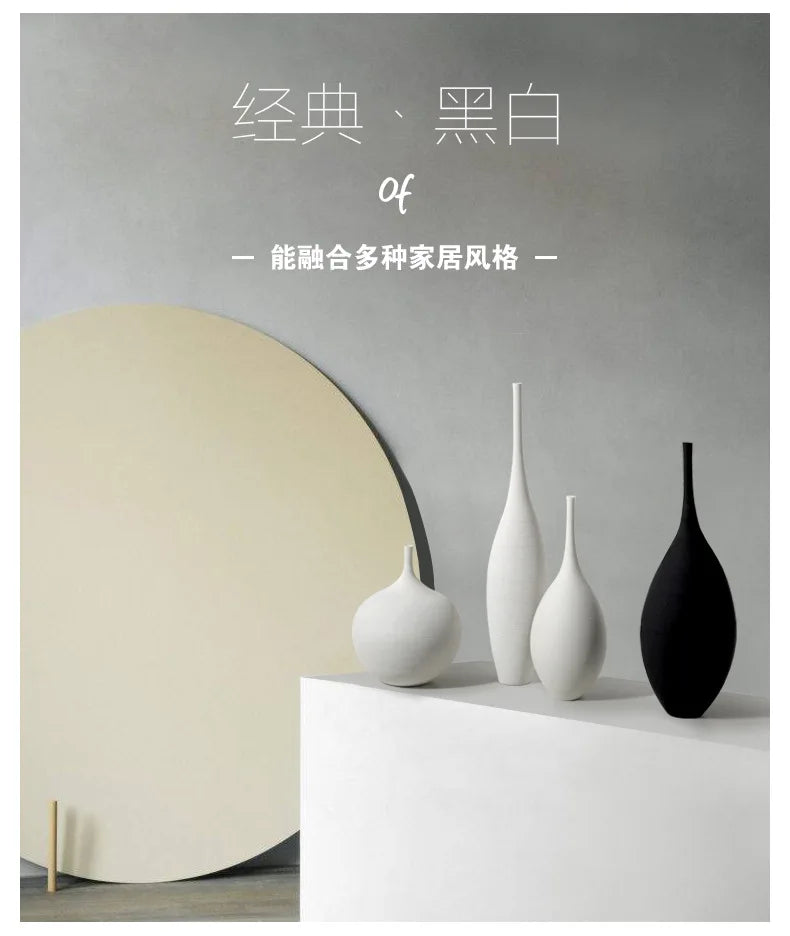 Minimalist Handmade Art Zen Vase Ceramic Decoration Living Room Model Home Decoration Black and White Art Vase Hand Drawing