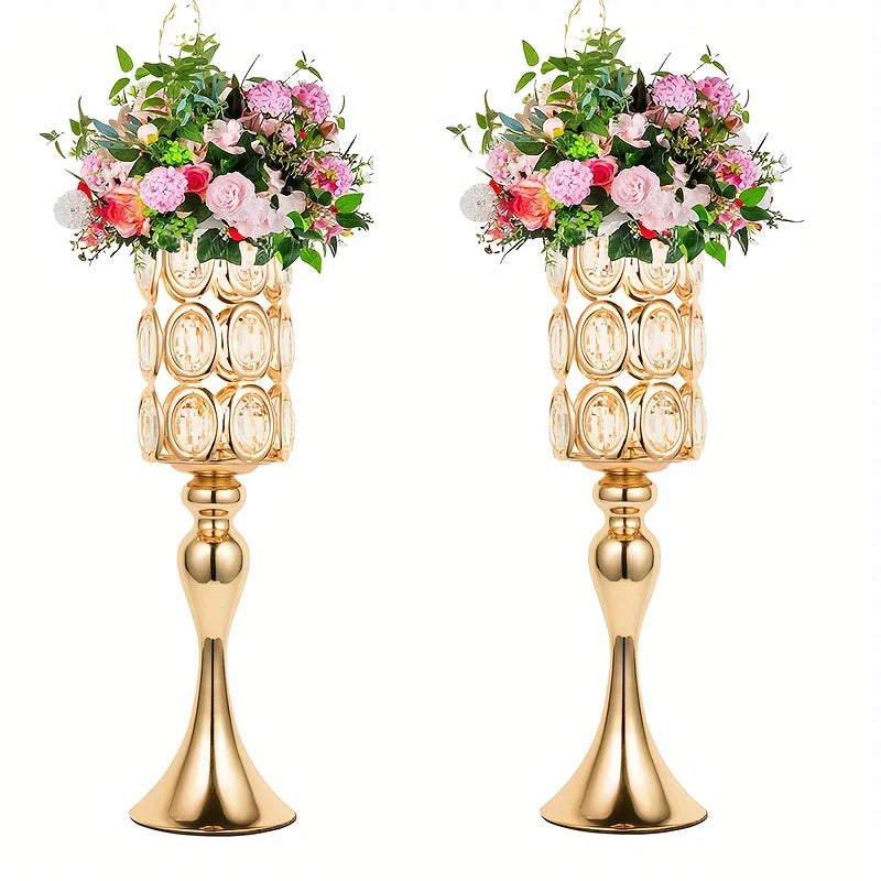 2 Gold Vases, 18-Inch High Metal Flower Stand, Suitable for Wedding Reception, Christmas and Halloween Decorations